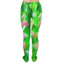 Green Birch Leaves, Pink Flowers Women s Tights View2