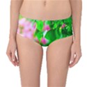 Green Birch Leaves, Pink Flowers Mid-Waist Bikini Bottoms View1