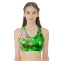 Green Birch Leaves, Pink Flowers Sports Bra with Border View1