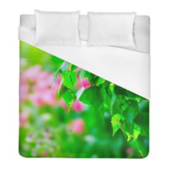 Green Birch Leaves, Pink Flowers Duvet Cover (Full/ Double Size)