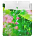 Green Birch Leaves, Pink Flowers Duvet Cover Double Side (Queen Size) View1