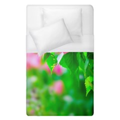 Green Birch Leaves, Pink Flowers Duvet Cover (Single Size)