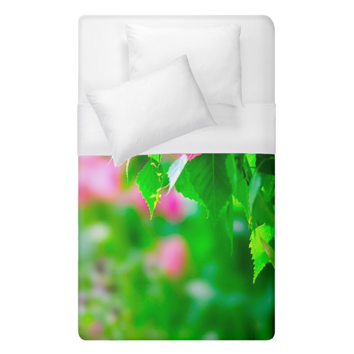 Green Birch Leaves, Pink Flowers Duvet Cover (Single Size)