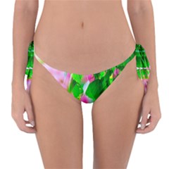 Green Birch Leaves, Pink Flowers Reversible Bikini Bottom