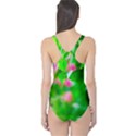 Green Birch Leaves, Pink Flowers One Piece Swimsuit View2