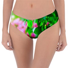 Green Birch Leaves, Pink Flowers Reversible Classic Bikini Bottoms