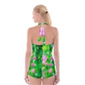 Green Birch Leaves, Pink Flowers Boyleg Halter Swimsuit  View2