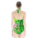 Green Birch Leaves, Pink Flowers Halter Swimsuit View2