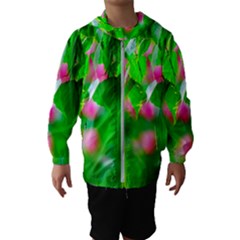 Green Birch Leaves, Pink Flowers Hooded Windbreaker (Kids)