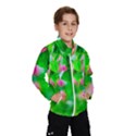 Green Birch Leaves, Pink Flowers Windbreaker (Kids) View1