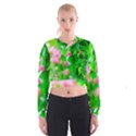 Green Birch Leaves, Pink Flowers Cropped Sweatshirt View1