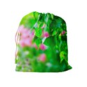 Green Birch Leaves, Pink Flowers Drawstring Pouches (Extra Large) View2