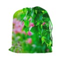 Green Birch Leaves, Pink Flowers Drawstring Pouches (XXL) View1