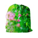 Green Birch Leaves, Pink Flowers Drawstring Pouches (XXL) View2