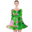 Green Birch Leaves, Pink Flowers Long Sleeve Velvet Skater Dress View1