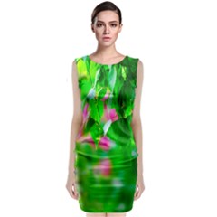 Green Birch Leaves, Pink Flowers Classic Sleeveless Midi Dress