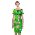 Green Birch Leaves, Pink Flowers Classic Short Sleeve Midi Dress View1