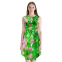 Green Birch Leaves, Pink Flowers Sleeveless Chiffon Dress   View1