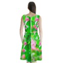 Green Birch Leaves, Pink Flowers Sleeveless Waist Tie Chiffon Dress View2