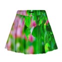 Green Birch Leaves, Pink Flowers Mini Flare Skirt View1