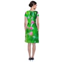 Green Birch Leaves, Pink Flowers Short Sleeve Front Wrap Dress View2