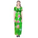 Green Birch Leaves, Pink Flowers Short Sleeve Maxi Dress View1