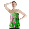 Green Birch Leaves, Pink Flowers Strapless Top View1