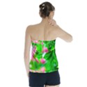 Green Birch Leaves, Pink Flowers Strapless Top View2