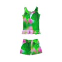 Green Birch Leaves, Pink Flowers Kid s Boyleg Swimsuit View1