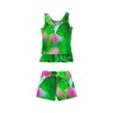 Green Birch Leaves, Pink Flowers Kid s Boyleg Swimsuit View2