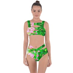 Green Birch Leaves, Pink Flowers Bandaged Up Bikini Set 