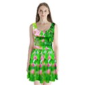 Green Birch Leaves, Pink Flowers Split Back Mini Dress  View1