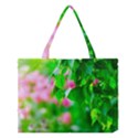 Green Birch Leaves, Pink Flowers Medium Tote Bag View1