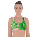 Green Birch Leaves, Pink Flowers Cross Back Sports Bra View1