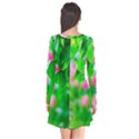 Green Birch Leaves, Pink Flowers Long Sleeve V-neck Flare Dress View2