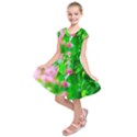 Green Birch Leaves, Pink Flowers Kids  Short Sleeve Dress View1