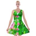 Green Birch Leaves, Pink Flowers Velvet Skater Dress View1