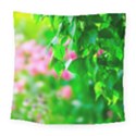 Green Birch Leaves, Pink Flowers Square Tapestry (Large) View1