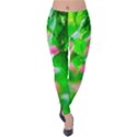 Green Birch Leaves, Pink Flowers Velvet Leggings View1