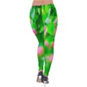 Green Birch Leaves, Pink Flowers Velvet Leggings View2