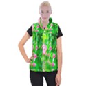 Green Birch Leaves, Pink Flowers Women s Button Up Vest View1