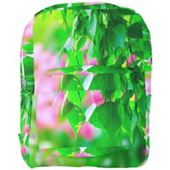 Green Birch Leaves, Pink Flowers Full Print Backpack