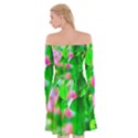 Green Birch Leaves, Pink Flowers Off Shoulder Skater Dress View2