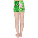 Green Birch Leaves, Pink Flowers Kids Sports Shorts View2