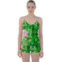 Green Birch Leaves, Pink Flowers Tie Front Two Piece Tankini View1