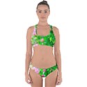 Green Birch Leaves, Pink Flowers Cross Back Hipster Bikini Set View1