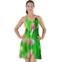 Green Birch Leaves, Pink Flowers Show Some Back Chiffon Dress View1