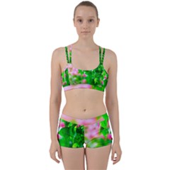 Green Birch Leaves, Pink Flowers Women s Sports Set by FunnyCow