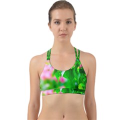 Green Birch Leaves, Pink Flowers Back Web Sports Bra