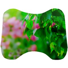 Green Birch Leaves, Pink Flowers Head Support Cushion